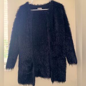 Faux Fur Cardigan in Black - Turkish brand 💅